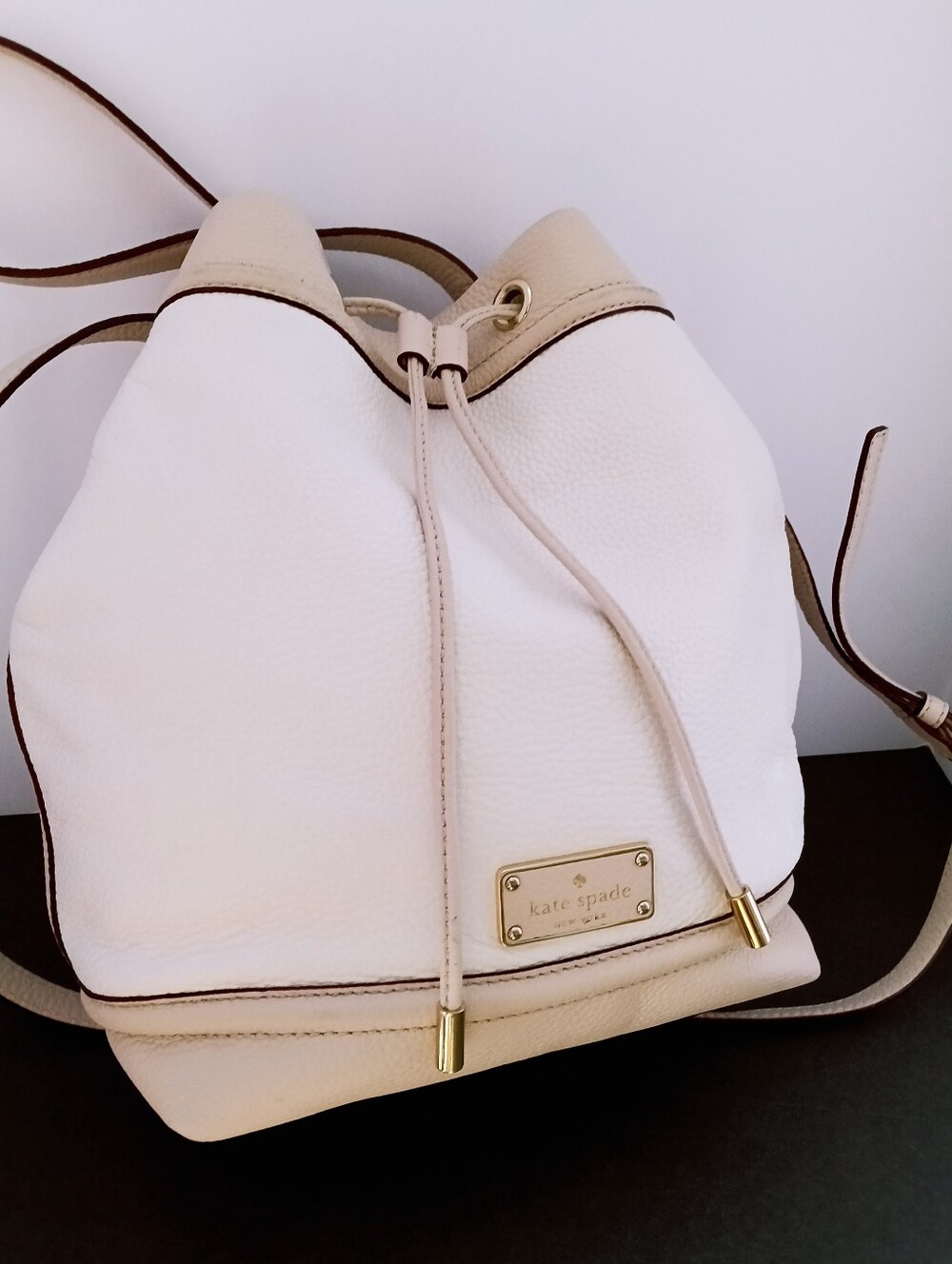 kate spade New York Cream Drawstring Bucket Bag
